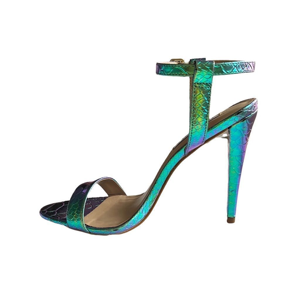 Steven Madden Carmelina Turquoise Metallic Snake-Embossed Sandal - Picture 4 of 16